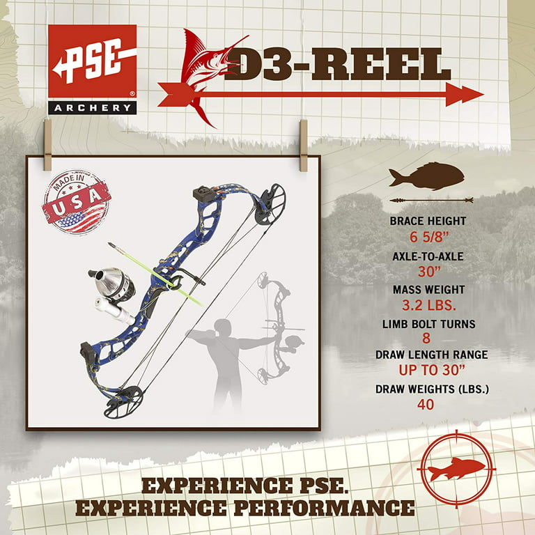 PSE Archery D3 Bowfishing Compound Bow Reel Package 40Lbs - Left Hand/Right  Hand
