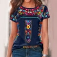 thumbnail image 2 of Puliio Women Short Sleeve Loose Round Neck Casual Pullover Folk Custom Printed T Shirt Top, 2 of 5