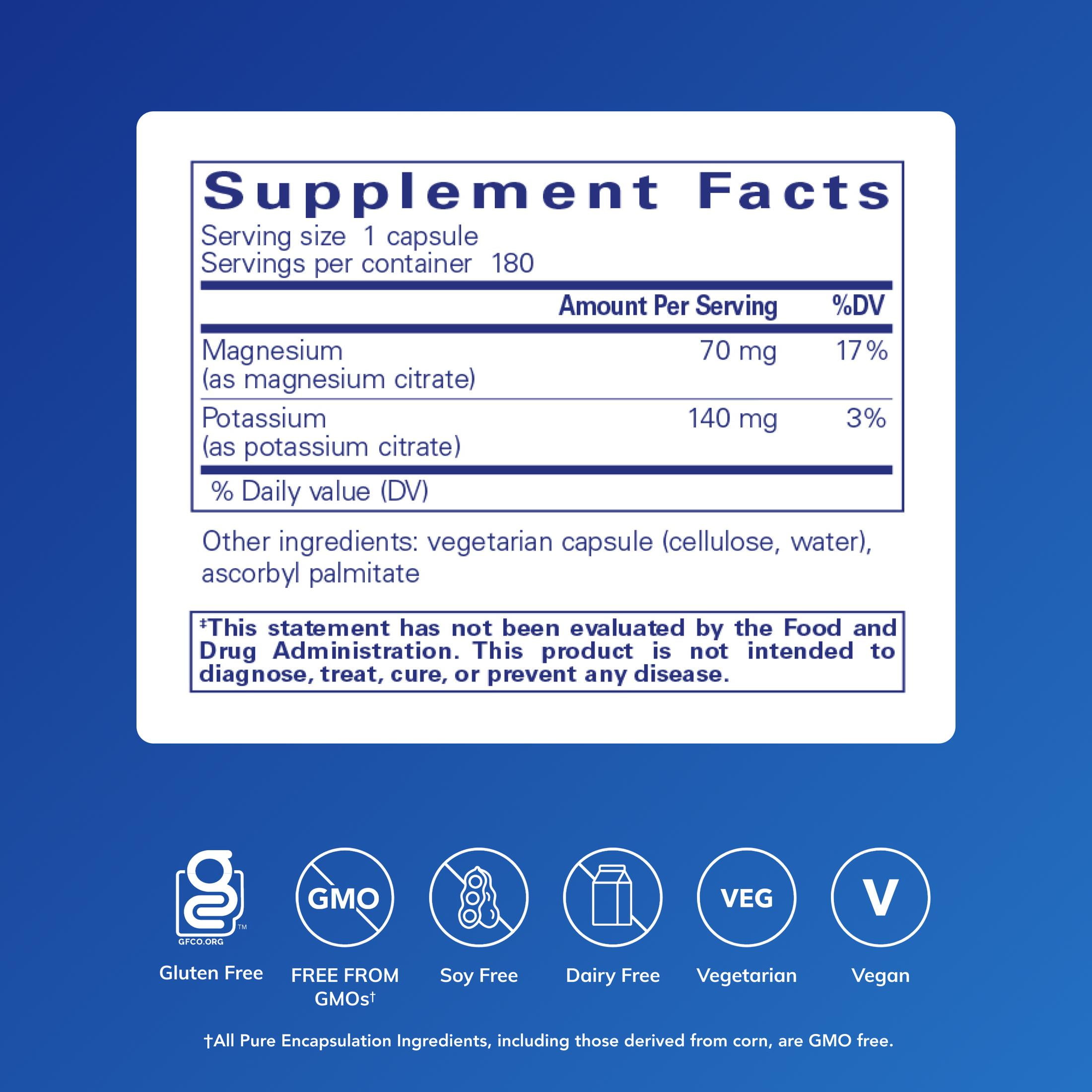 Pure Encapsulations Potassium Magnesium (Citrate) - For Heart Health & Bone Mineralization* - Optimal Absorption - Gluten Free & Non-GMO - 180 Capsules
