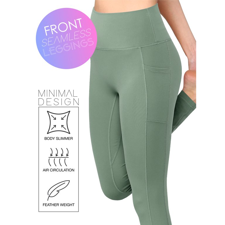 Made by Johnny Women's Peached Front Seamless Leggings with Side Pocket  Full-Length Yoga Pants XL SMOKY_GREEN