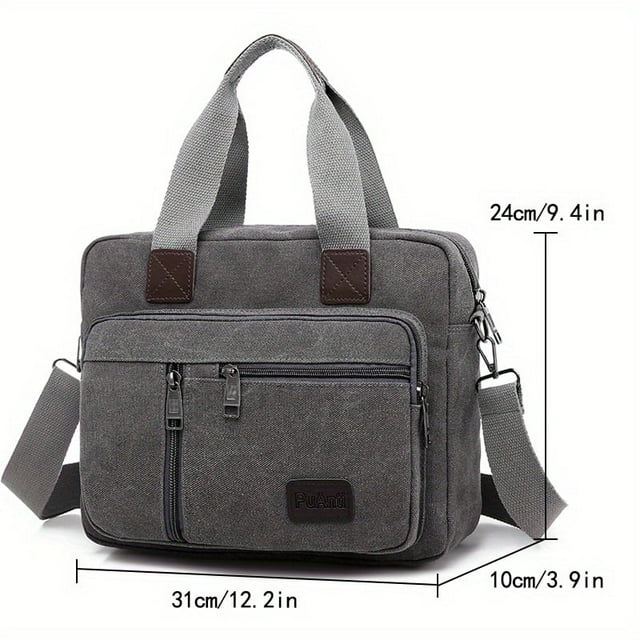 Sac à Main pour Homme en Toile, Mallette Classique, Sac Messager à Multiples Poches, Gris