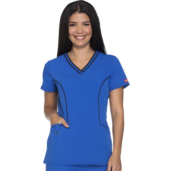 Dickies Xtreme Stretch Medical Scrubs Top for Women Contrast Piping V