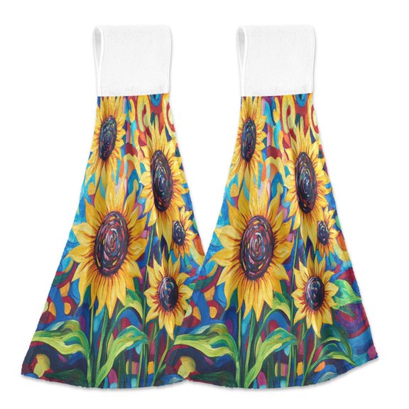BZSMCE Hanging Hand Towels Fashion Sunny Whirlwind Pattern 2-Pack - Velcro Style Bathroom Kitchen Towels