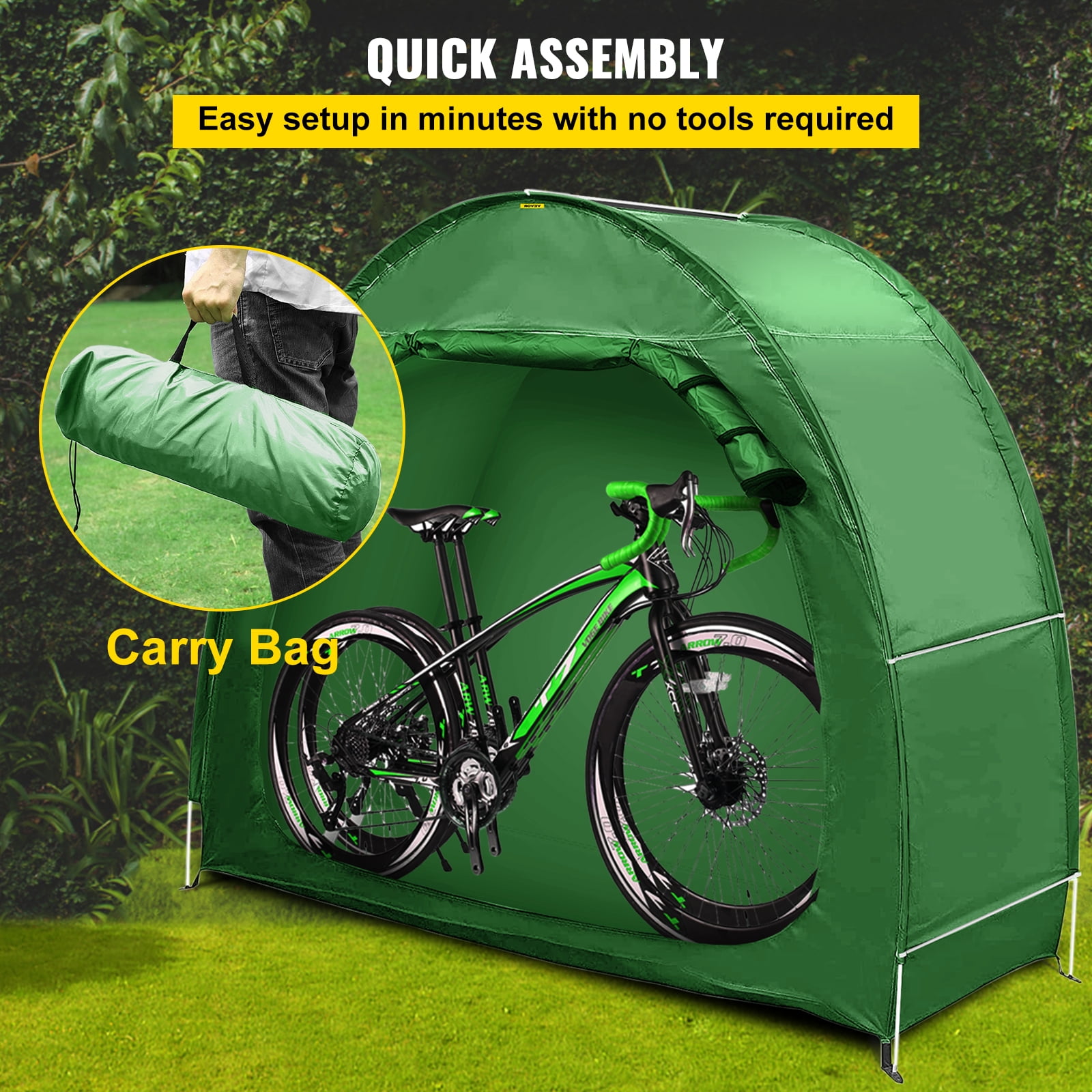 HuaKastro Outdoor Bike Cover Storage Shed for 2 Bikes Silver Coated Waterproof Oxford Bike Tent Space Saving Foldable Bike Shelter for Camping Portable Backyard Storage Cabinet 2x1.6 m 