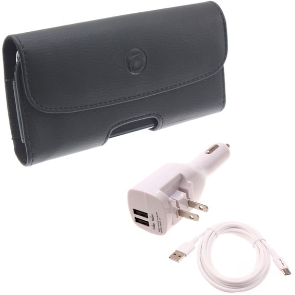 Case Belt Clip & 2-in-1 Car Home Charger for iPhone 15 Pro - Leather Holster Cover Pouch and 6ft Long USB-C Cable TYPE-C Cord Travel Power Adapter Charging Wire Z7G for iPhone 15 Pro (6.1")