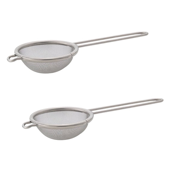 HIC Kitchen Fine Mesh Strainer With Helper Handle, 18/8 Stainless Steel, 2.75-Inch, For Sifting, Straining, And Brewing Tea, Coffee, Or Cocktails, Set of 2