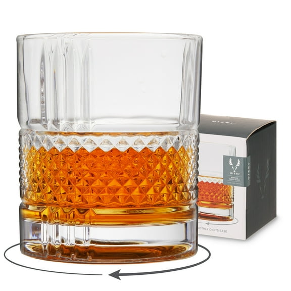 Viski Revolve Spinning Rocks Glass, Whiskey Drinking Glass, 10 oz, Set of 1
