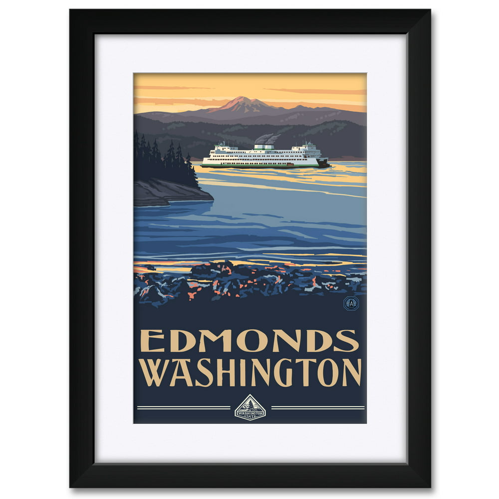 Edmonds Washington Ferry Framed & Matted Art Print by Paul A. Lanquist. Print Size 12" x 18