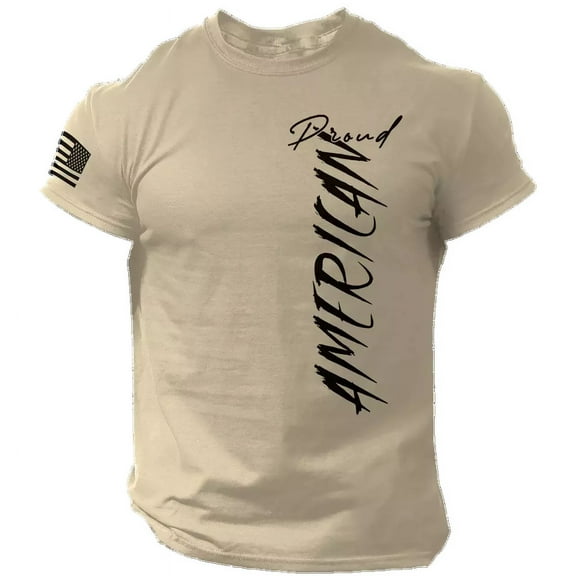 Proud American T Shirt USA Flag Military Patriotic Tee 100% Cotton