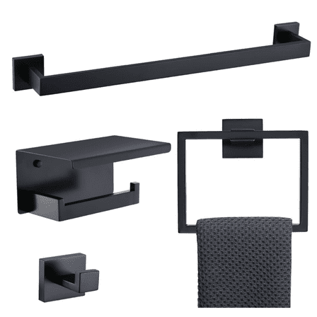 Bathroom Towel Bar Holder Sets Matte Black 4-Piece Bathroom Hardware Set Stainless Steel Bath Accessories Kit. Wall Mounted,23.6 Inch