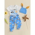 thumbnail image 4 of Qmyliery Baby Boy Easter Outfits Letter Short Sleeve Round Neck Romper with Bunny Pattern Pants and Hat 3 Pcs Set 3 6 12 Months, 4 of 8