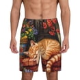 thumbnail image 1 of Fotbe Sleeping Cat Flowers Pantalones Cortos de Pijama para Hombre, Ropa de Dormir, Pantalones de Pijama Cortos para Hombre-X-Large, 1 of 6