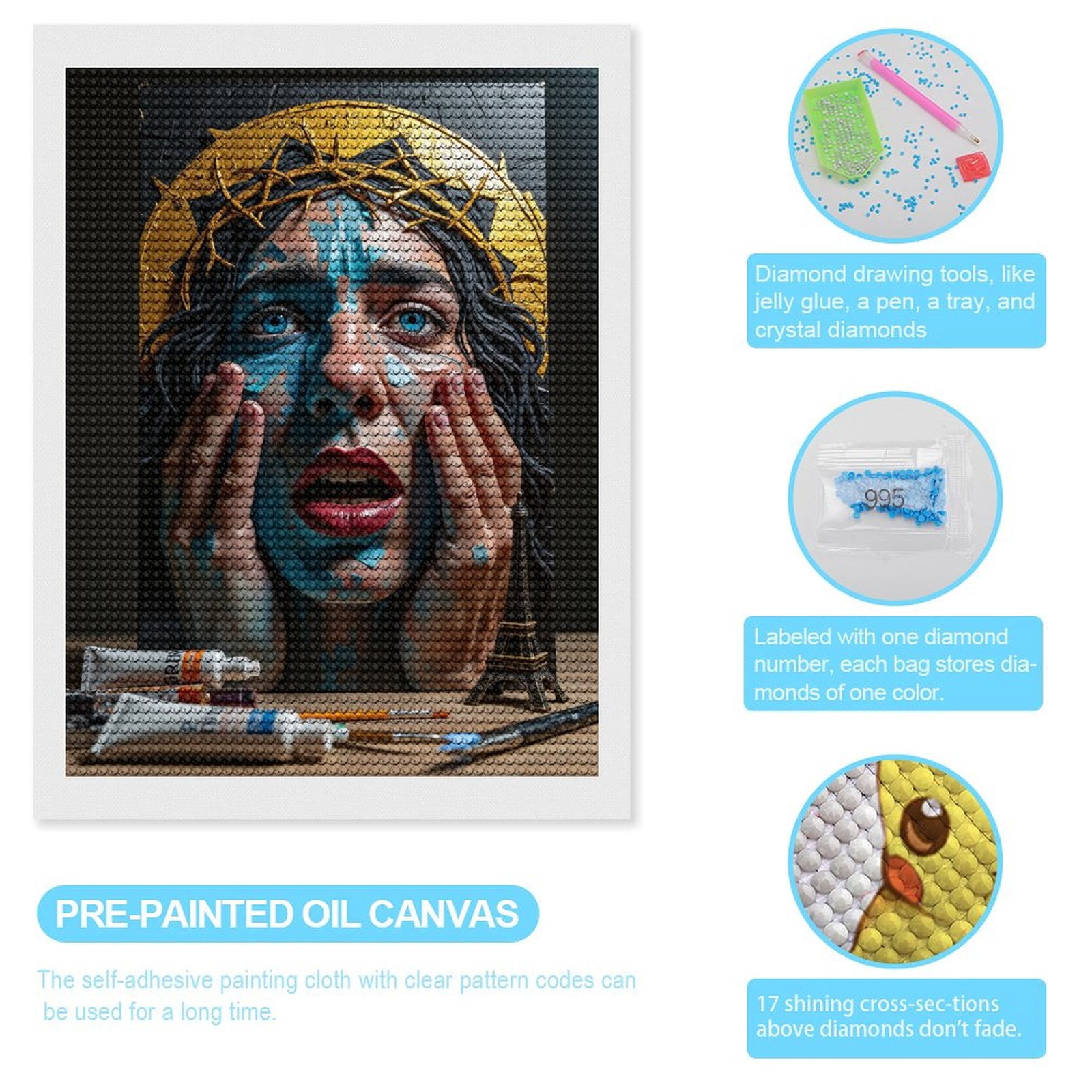 Diamond Art Kits for Adults, Portrait Artistic Expression Face Painting 5D Diamond Painting Kits for Adults Beginners, DIY Full Drill Diamond Painting, Gem Art and Crafts 12x16