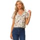 thumbnail image 1 of Tops con cuello en V para mujer Blusa con estampado floral plisado de manga corta acampanada blanco XL, 1 of 6