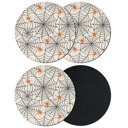 Halloween Coasters Set of 4 Absorbent Coasters for Drinks Black Net Classic Spiders Gingham Orange Rustic Coaster for Desk Coffee Table Protection Home Decor House Warming Gifts 4