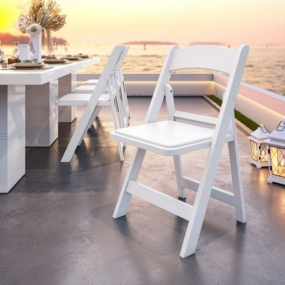 Techni Home 4-Pack White Resin Folding Chairs with Padded Seat, Indoor Outdoor Heavy-Duty Event Seating