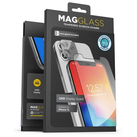 Magglass iPhone 12 Tempered Glass Screen Protector and Camera Lens Protector, Full Coverage UHD Anti Microbial Glass Protector Guards (Case Compatible)