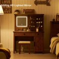 thumbnail image 3 of OKD Farmhouse Rustic Makeup Vanity Desk with Sliding Mirror and Lights, Glass Top Vanity Set with Charging Station, 4 Drawers & 1 Cabinet, Includes Stool - Big Vanity for Bedroom, Reclaimed Barnwood, 3 of 12