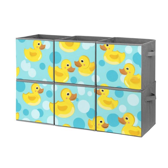 Collapsible Oxford Fabric Storage Cubes with Handles, Large Mid Foldable Oxford Cloth Bins Set of 2/6, Closet Organizers for Shelves Clothes Home Kitchen Toy - Cute Rubber Duck