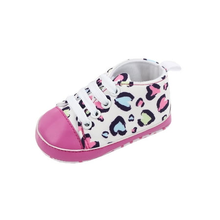 

Bellella Baby Girls Boys Canvas Sneakers First Walkers Walking Shoe Soft Sole Crib Shoes Anti Slip Flats Indoor Rose Red Leopard Print 12-18 months