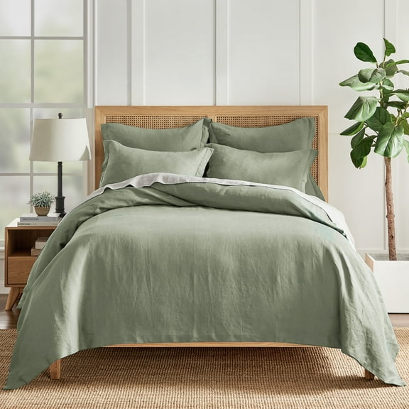 Levtex Home - 100% Linen - Queen Duvet Cover - Washed Linen - Sage Green - Duvet Cover Size (90x94in.)