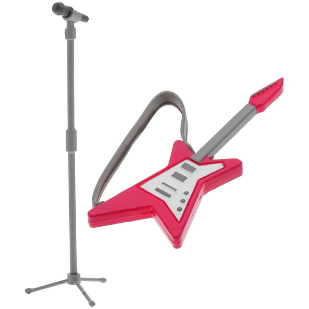 KAKOWELY 1 juego de instrumentos musicales, guitarra eléctrica en miniatura, micrófono pequeño.