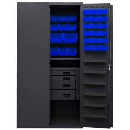 

14 Gauge 12 Door Shelves Lockable Cabinet with 58 Blue Hook on Bins with 1 Fixed Shelf & 4 Drawers Gray - 36 in.