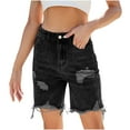 thumbnail image 1 of Dealovy Womens Denim Shorts High Waisted Jean Shorts Distressed Ripped Frayed Knee Length Summer Shorts, 1 of 5