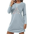 thumbnail image 2 of FDGIU Women's Christmas Nightgown Long Sleeve - Cute Graphic Print Loose Crewneck T-Shirt Dress, Holiday Sleepwear & House Coat, 2 of 6