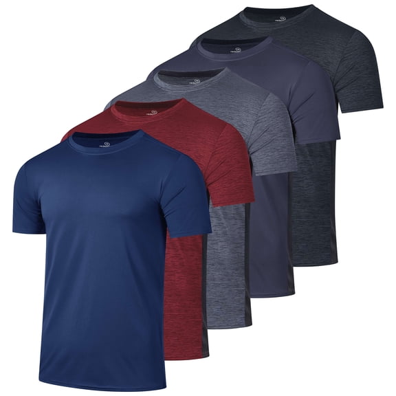 Real Essentials 5 Pack: Men's Dry-Fit Short Sleeve Crew Neck T Shirts Fitness Running Gym Workout Cool Exercise Athletic Tee