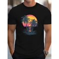 thumbnail image 1 of Una camiseta de hombre de algodón puro TropicalSunset Palms con un ajuste cómodo y un estampado de patrón exquisito, camiseta de manga corta de algodón puro de cuello redondo de alta calidad, camiseta, 1 of 5