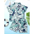 thumbnail image 4 of vastwit Little Kids Boys Hawaiian Outfits Floral Print Shirt Short Sleeve Top And Shorts Set Green 100/L, 4 of 7