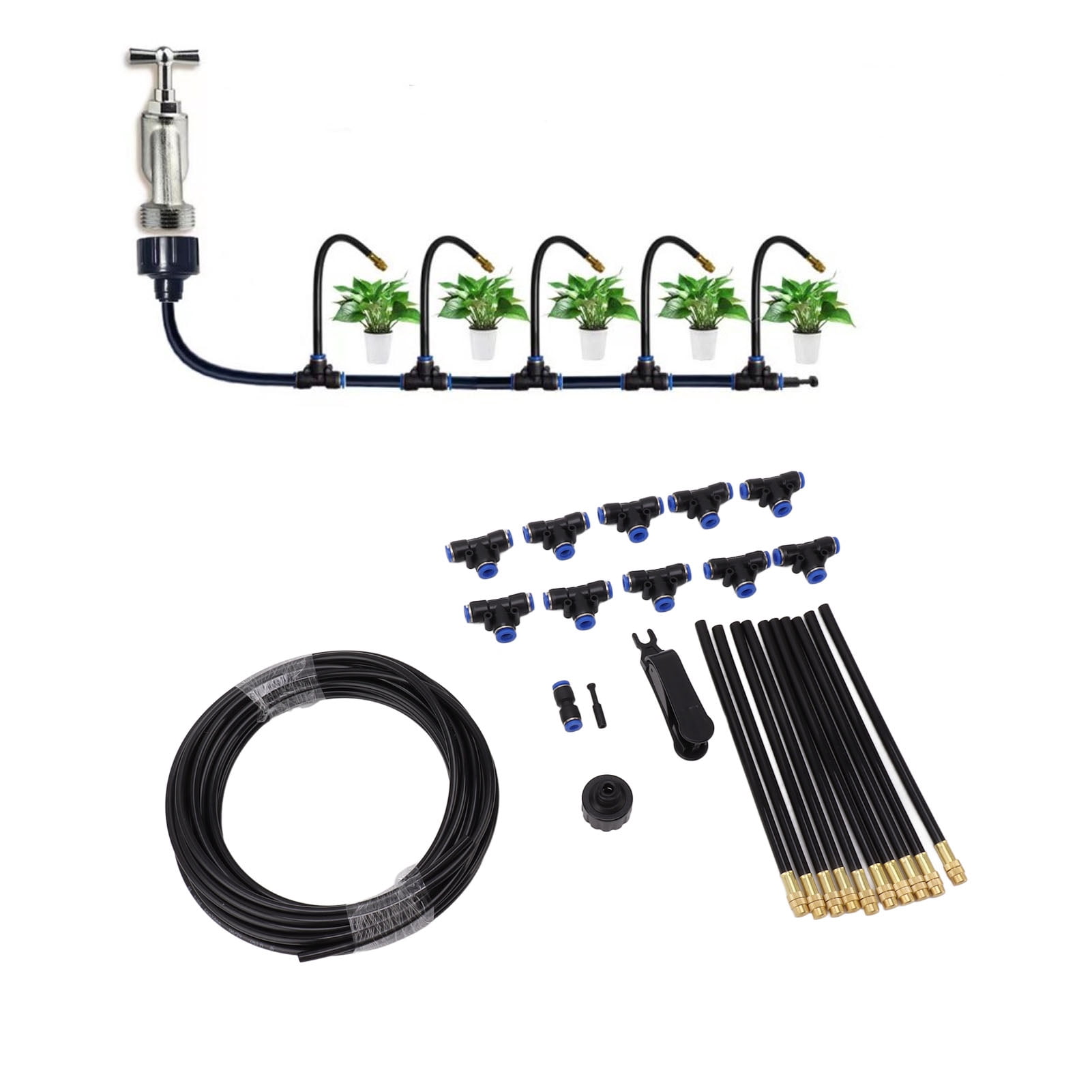BIMZUC Above Ground Sprinkler System with 360 Degree Adjustable Bendable Nozzle for Greenhouse Outdoor Plant Drip Irrigation Kit 10m 32.8 ft EU Standard