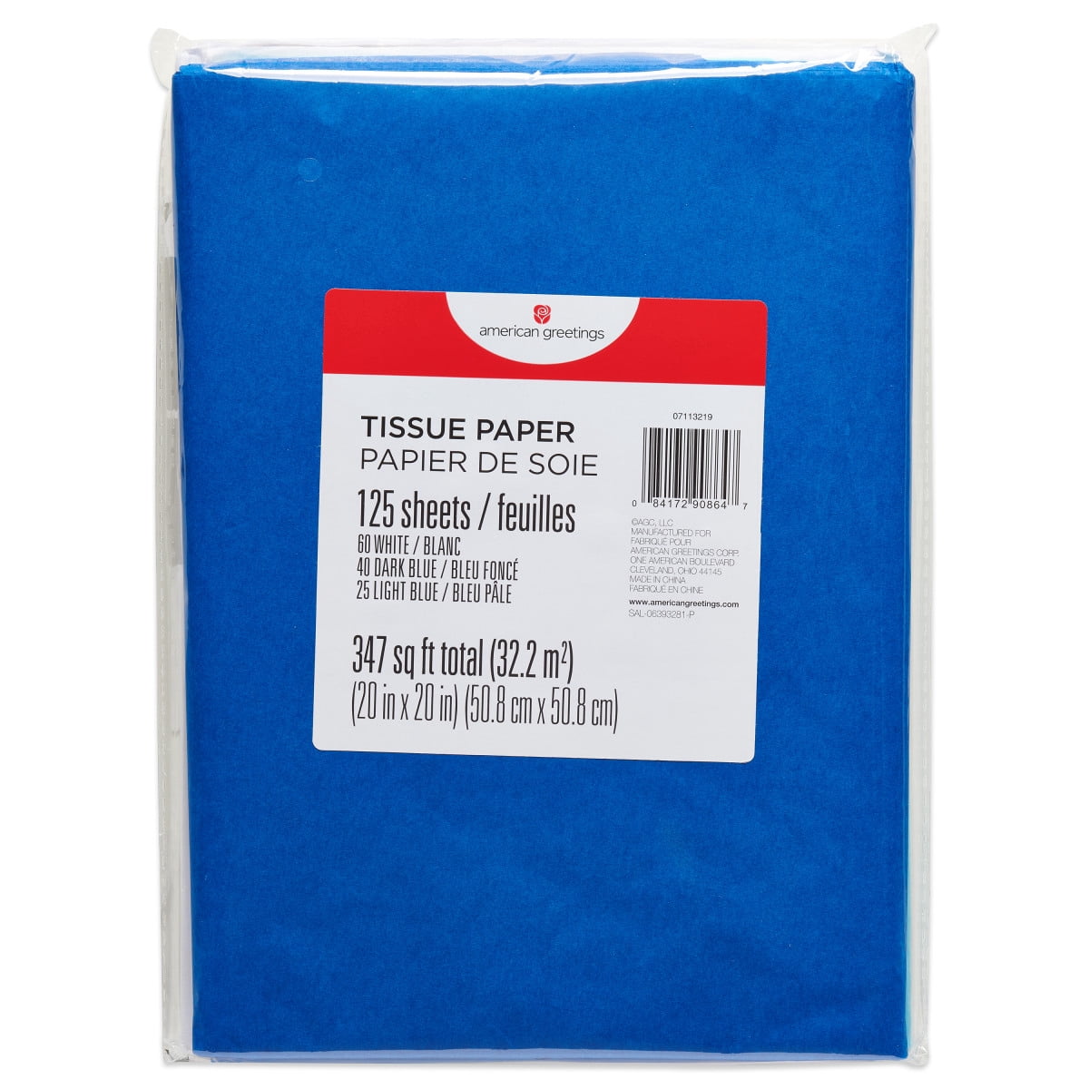 American Greetings 125 Sheets 20 in. x. 20 in. Bulk Tissue Paper (White and Blue) for Christmas, Hanukkah, Holidays, Birthdays and All Occasions