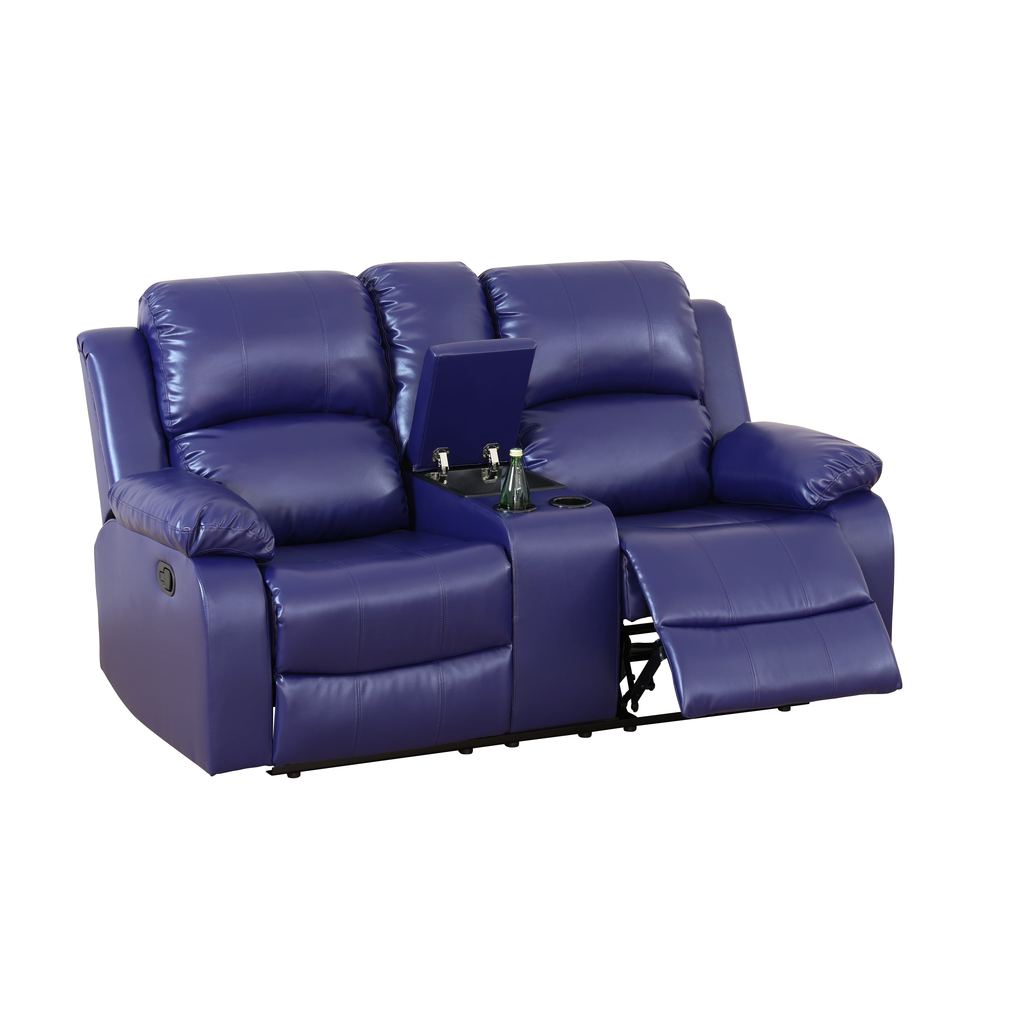 MAYEERTY Leather Recliner Loveseat, 2-Seater Reclining Sofa with Storage Bucket, Cup Holder & Adjustable Angle, for Living Room, Small Space