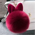 thumbnail image 5 of Lindo llavero de bola de piel con pompón, llavero con orejas de conejo, decoración con dije para bolso (rojo vino) (1 unidad), 5 of 5