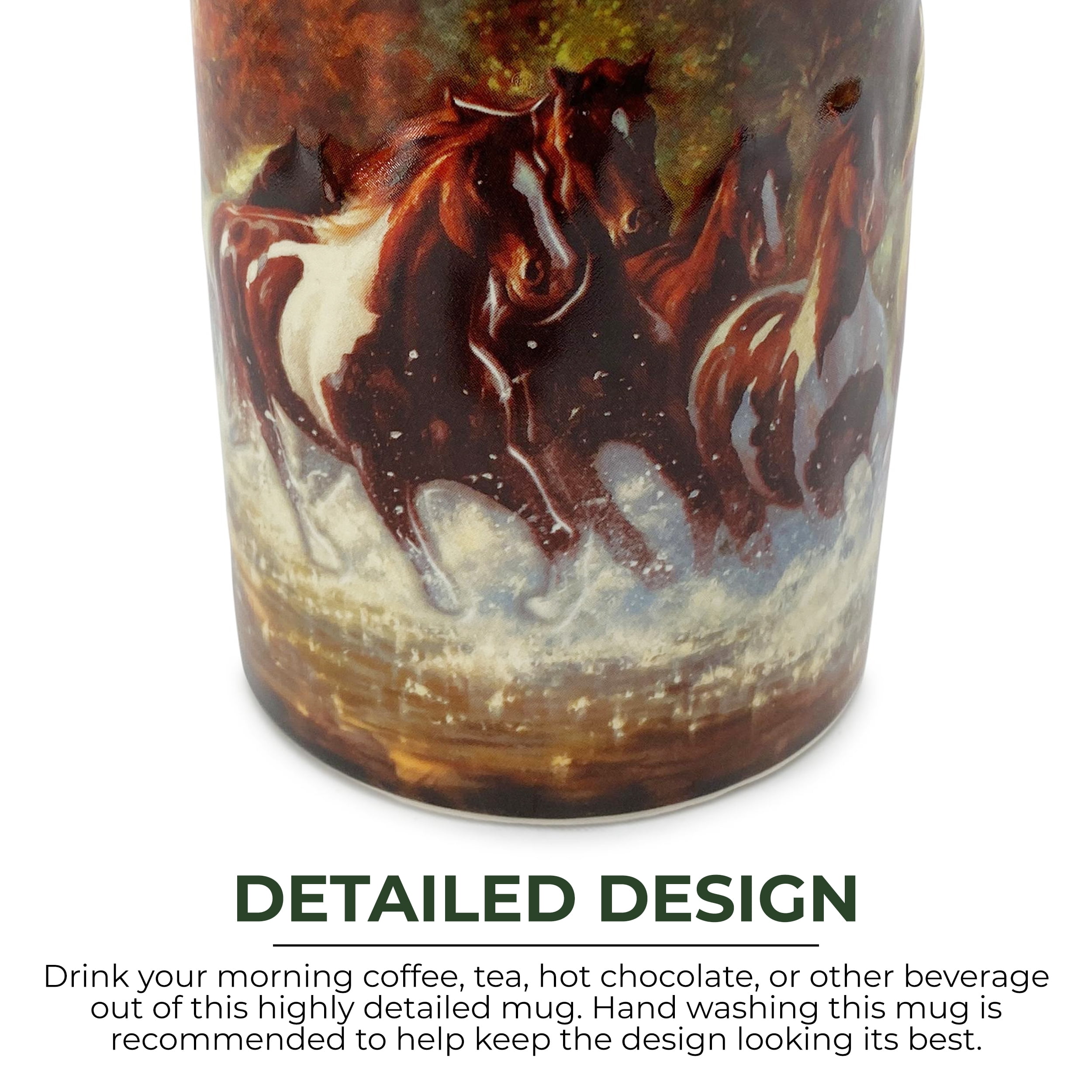 Rivers Edge Products Horse 3D Ceramic Coffee Mug with Handle, 15 Ounces, Espresso Cups and Coffee Cups Ceramic, Perfect for Coffee, Expresso, Latte, or Tea, Horse Scene