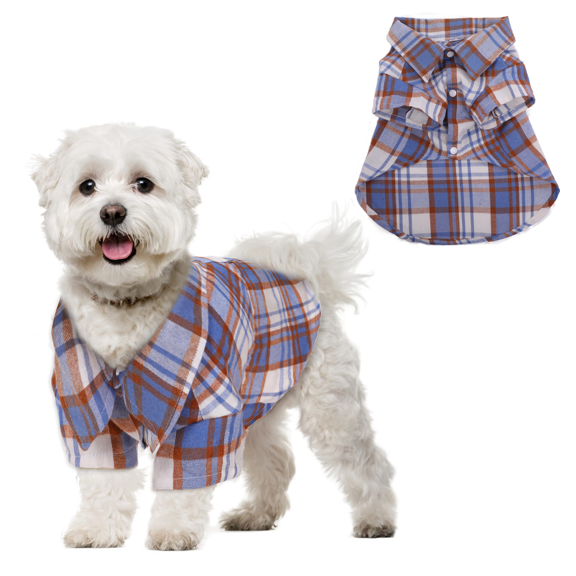 PUMYPOREITY Dog Plaid Shirt, Dog Summer Outfit Soft Clothes for Bulldog Small Medium Dogs, Summer Polo T-Shirt, Machine Washable