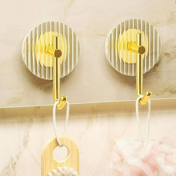 2 Pack Adhesive Hooks Acrylic No-punch Wall Hooks Decorative Gold Towel Hook Strong Adhesive Wall Tools for Hanging Towels Hats Bags Keys