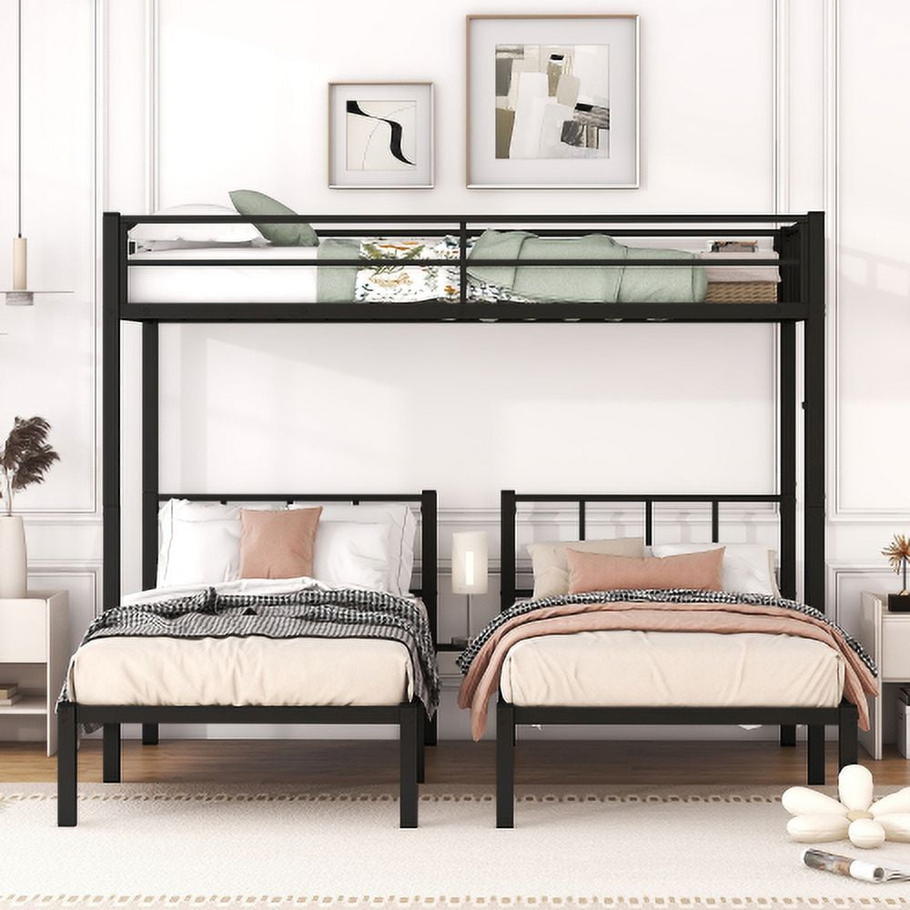 Triple Bunk Bed,Twin over Twin over Twin Bunk Bed for Kids,Metal Triple Bed with Full-Length Guardrail and Ladder,Separates Into 3 Twin Beds,Noise Reduced Structure,Black