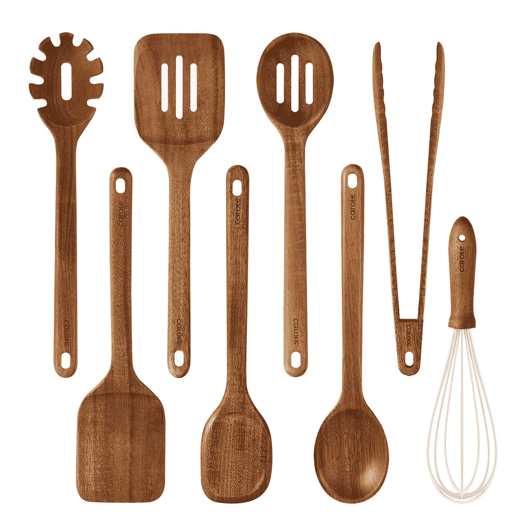 CAROTE 8-Piece Wooden Cooking Utensils Set for Kitchen, Acacia Wood Utensils Set
