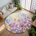 thumbnail image 3 of 8ft Round Rug, Blue Spring Floral Non-Skid Rubber Backing Large Area Rugs - Living Room Bedroom Home Office, Summer Daisy Botanical Oil Painting Indoor Floor Mat Carpets Washable Rug, 3 of 9
