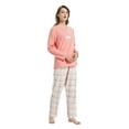 thumbnail image 5 of GLOBAL Women's Pajama Set Long Sleeve Coral Fleece Top & Cotton Flannel Elastic Waist Pants S-XXL, 5 of 6
