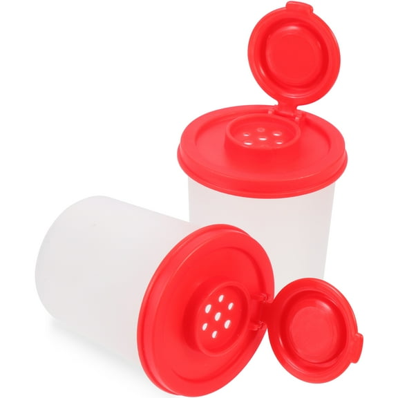 WHAMVOX Red Plastic Shakers Clear Spice Containers for Home 2Pcs Mini Size