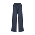 thumbnail image 4 of Lroveb Capri Pants for Women Plus Size High Waisted Linen Pants Drawstring Elastic Waist Cropped Wide Leg Pants With Pockets Navy, 4 of 5