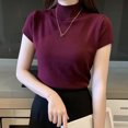 thumbnail image 3 of Jewelreauty Womens Short Sleeve Turtleneck Shirts Casual Pullover Slim Fit Undershirts Solid Color Soft Top (One Size, Purple), 3 of 4