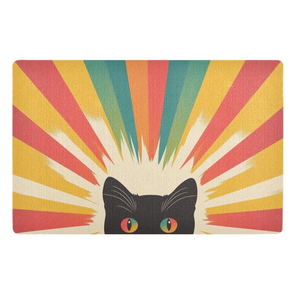 Yayeee Doormat for Indoor Entrance 32" x 20" Non Slippery Floor Rug, Colorful Black Cat