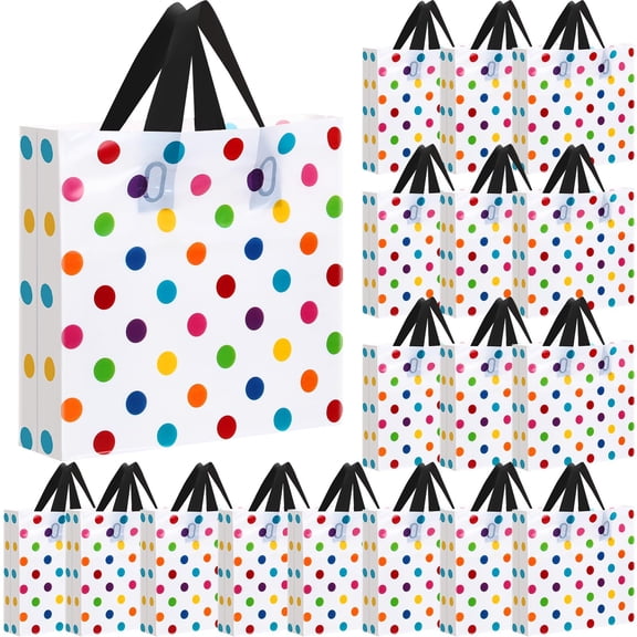 Honeydak 24 PiecesITSC Colorful Rainbow Gift Bags Polka Dot Plastic Shopping Bags with Handle 10 x 13'' for Small Bussiness Merchandise