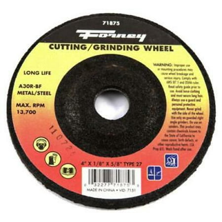 

Forney 4 x 1/8 Metal Type Grinding Wheel Depressed Center 5/8 Arbor Alu 4PK