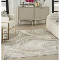 Inspire Me! Home Décor Brushstrokes Abstract Cream Grey 5'3" x 7'3" Area Rug (5x7)